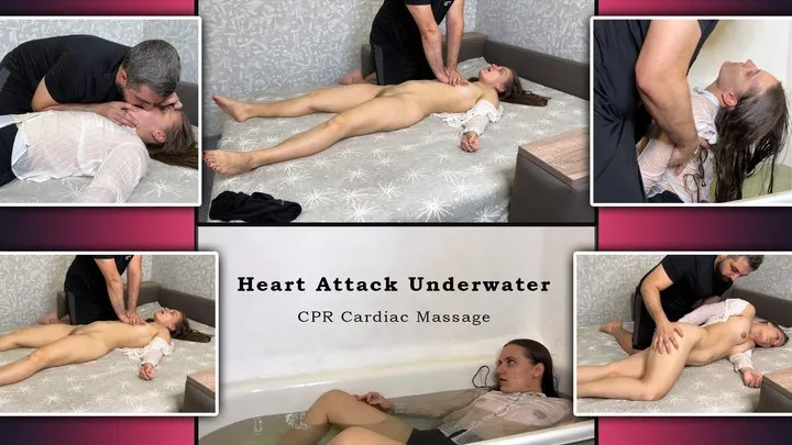 Heart Attack Underwater CPR Cardiac Massage and Bloating - DEFIB - AMBU - Artificial Respiration - Belly Fetish - Heavy Breathing - Belly Pumping - Naked - Belly Inflation - Medical Fetish - Heart Massage