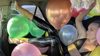 Balloon Party in the Car - Explodes Balls With Ass - High Heels - Car Sex - Ass Worship - Foot Fetish - Balloon Licking - Balloon Popping - Balloon Jumping - Nipple Licking - Latex Balloons - Swimsuit - Bikini - Big Ass - Balloon Footjob - Balloon Sex - P