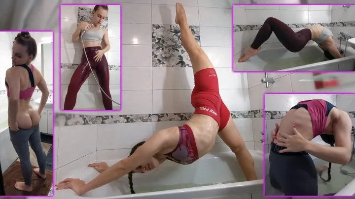 Wet Gymnastics Wet Leggings Lululemon Nike Pro - Wet clothes - Shower scenes - Wet body - Flexible body - Fitness - Muscular girl - Abs - Wet ass - Body teasing - Stretching