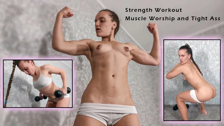 Strength Workout Muscle Worship and Tight Ass - Strong Arms - Dumbbell Workout - Muscular Woman - Abs - Gymnastics - Slim Body - Ass Worship - Buttcrack