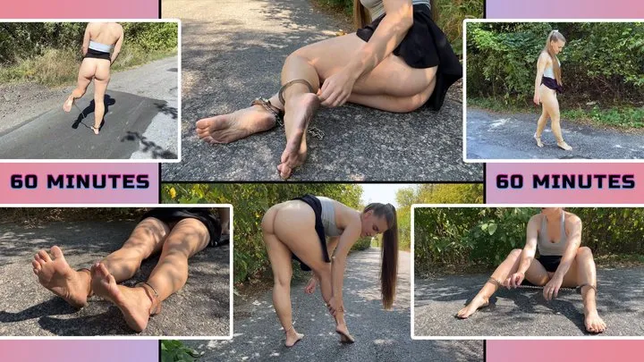 Lonely Girl in Shackles Walks Barefoot and Teases with Ass and Pussy - Ass Worship - Asshole - Dirty Soles - Foot Fetish - Muscle Calves - Short Skirt - Shackled Girl - Upskirt - Chains - Walking in the Woods - Naked Girl Outdoors - Pussy Worship - Foot W