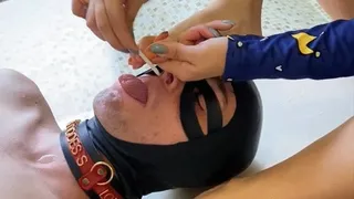 sanding the soles of my feet in the slave's mouth - pedicure slave