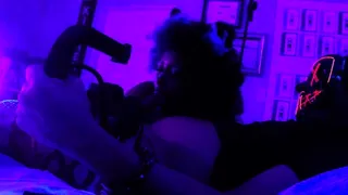 Neon Lit Ebony Catgirl Little Bleu J Tied to Bed and Fucked