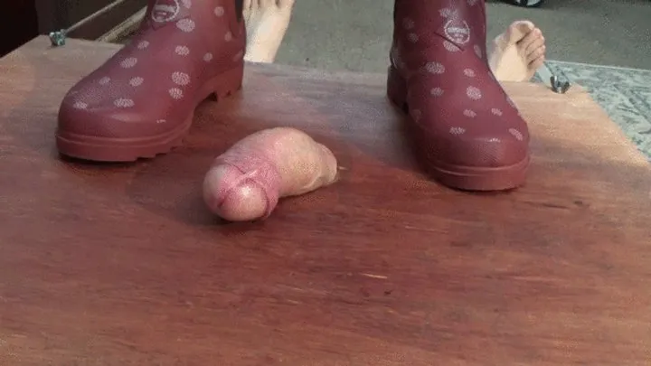 PINK WELLIES, UGG TRAINERS AND BAREFOOT COCK CRUSH w CUM SHOT PINK WELLIES 1