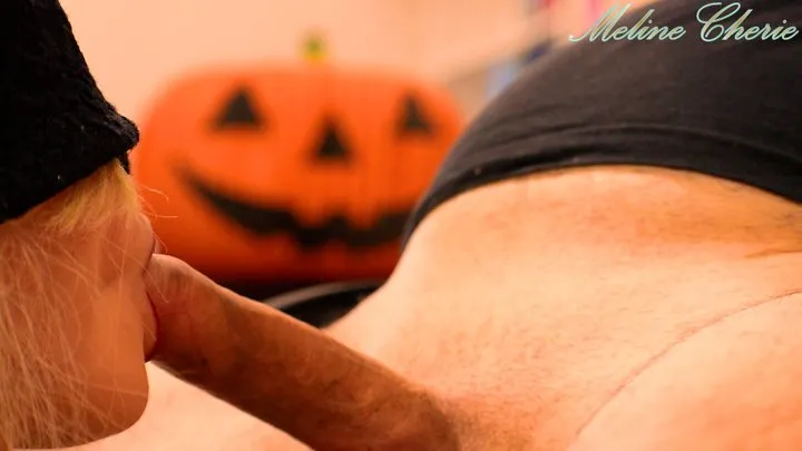 A pumpkin watching me sucking a cock