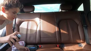 Hot teen giving step brother blowjob inside a car