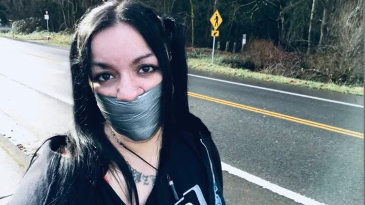 Neighborhood walk while gagged