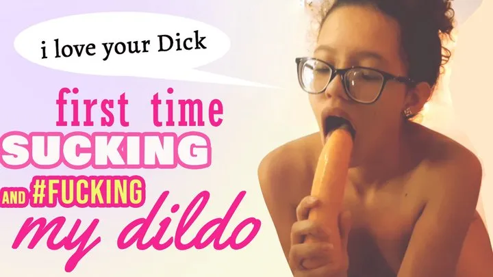 My FIRST Sloppy Deepthroat on my Dildo - Very Deep Sucking and Fucking a Big Dildo in my little mouth, NerdyGirl Sucking - English subtitles