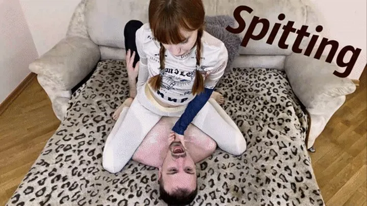 Playful Pigtailed Girl In Leggings - Throatsitting Smother and Spitting Humiliation With Mummified Slave