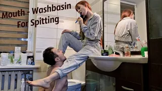 Redhead Girl Brushes Her Teeth and Spits in Slave's Mouth - Amateur Femdom Humiliation