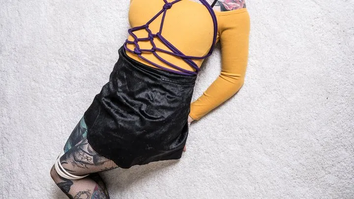 1114 Fetisha in mustard top tied up on the floor