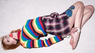 Amber Devine in Barefoot Rainbow Sweater