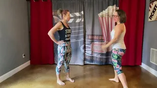 2 fierce females spar and talk about how they would take down a stronger guy