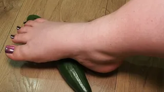 #2 BBW plays with her feet with a big cucumber