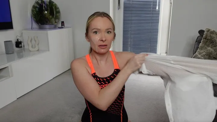 Office swimsuit blow job facial