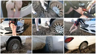 Hard car stuck in mud + crazy masturbation and real orgasm