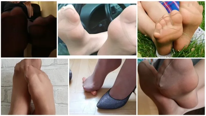 Sexy nylon pantyhose foot fetish play tease compilation