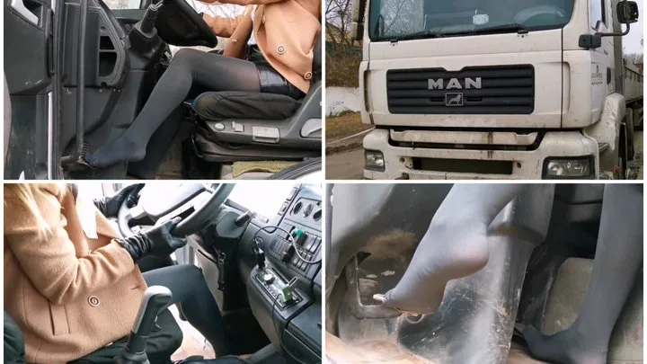 MAN truck hard revving, air brake and clutch pedal push and pump