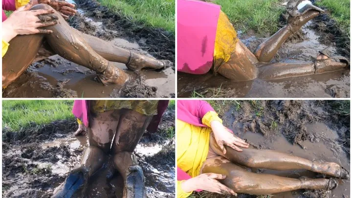 Sexy girl in enjoying game in deep soft mud