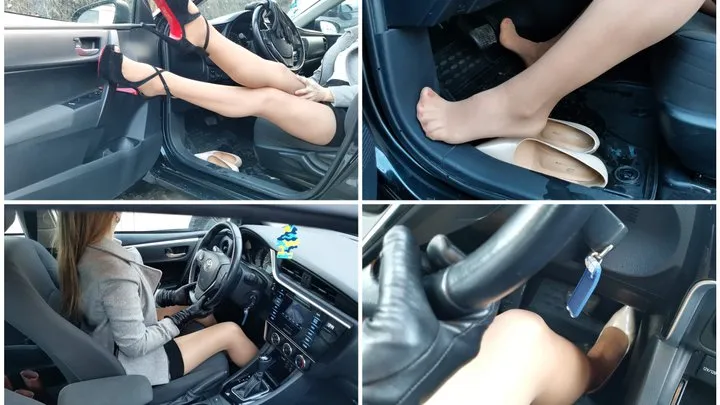 Toyota Corolla hard revving in sweet pantyhose and high heels