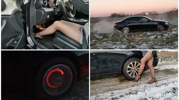 Mercedes E-class crazy drift and burnouts, hard braking and pedal pumping sexy upskirt