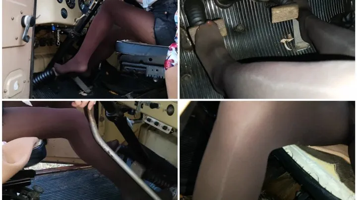 Monster truck KRAZ pedal pumping in opaque pantyhose upskirt