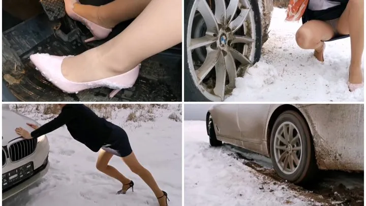 Real estate agent got stuck in her car in snow and mud