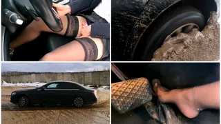 Car stuck in deep snow, mud + crazy drift + masturbation