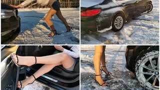 Sexy real estate agent got stuck in an ice-covered parking