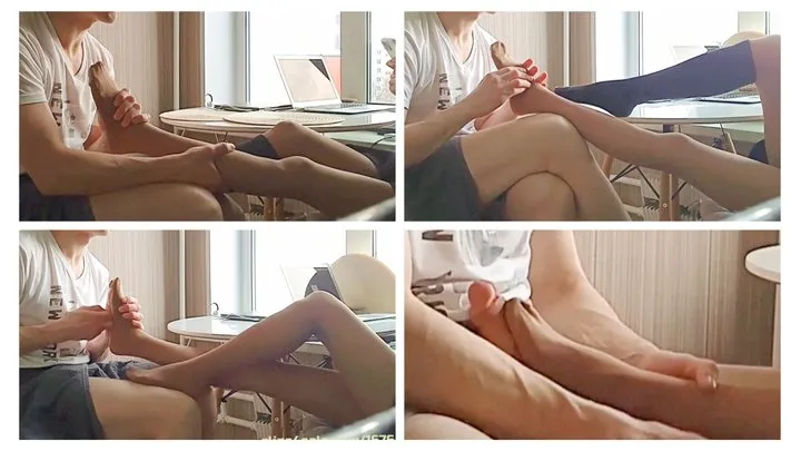 Nylon foot fetish massage and pantyhose footjob