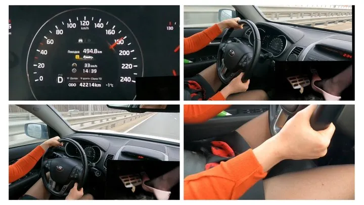 Sexy girl drives very fast on the highway