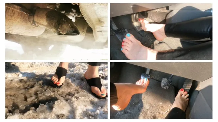 Barefoot brutal hard revving and melting snow in powerful Opel