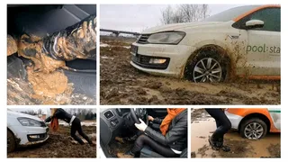 Sexy real estate agent got her car stuck hard in deep soft mud