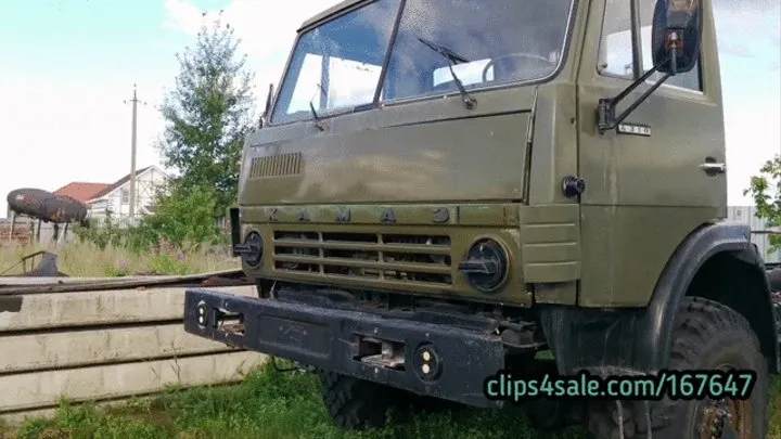 Sexy barefoot really hard revving in truck KAMAZ