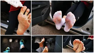 Oily feet sport socks driving and cranking