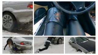 HOT CAR STUCK: Emily with vibrator in pussy got her BMW stuck in snow hard