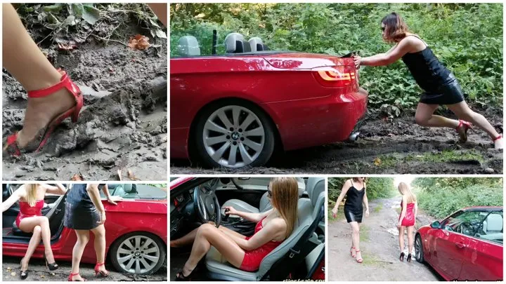 HOT SUMMER SALE: Sexy Emily got her luxury BMW 335 stuck in deep mud