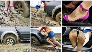 HOT SUMMER SALE: Sexy real estate agent got her powerful pickup L200 stuck in deep soft mud