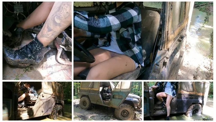 HOT PREMIERE: TUNED JEEP, PANTYHOSE UPSKIRT, CRAZY SPINNING WHEEL, DEEP MUD STUCK