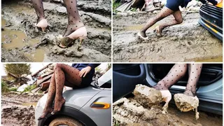 PREMIERE: Unlucky day for sexy secretary - hard car stuck in mud