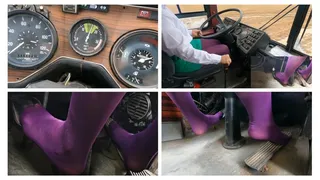 VIOLET PANTYHOSE DAY: Old Mercedes bus brutal hard revving and driving PIP