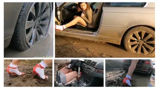 Last autumn car stuck girl episode: real estate agent Julia has serious problems in mud