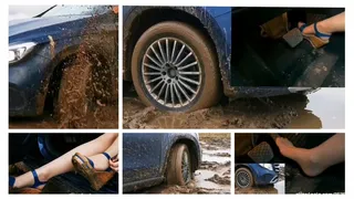 SEXY PREMIERE: Real estate got her Mercedes stuck in deep soft mud