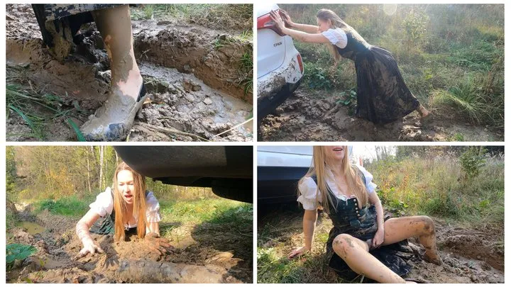 EXCLUSIVE PREMIERE: FULLY CLOTHED MUDDY PUSHING CAR IN STUCK