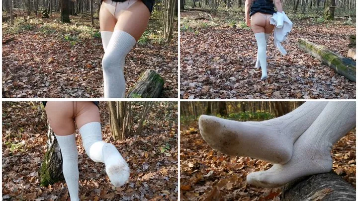 EXCLUSIVE PREMIERE: Emily walks in pantyhose and white stockings in the forest