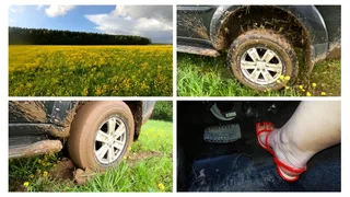 Crazy rwd spinning wheels hard burnouts in high grass and soft mud