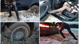EXCLUSIVE: Russian girl stuck in BMW 5-series in deep mud with crazy drift and hot masturbation in