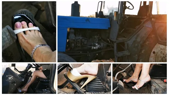 Sexy girl revs old russian tractor very hard