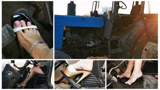 Sexy girl revs old russian tractor very hard