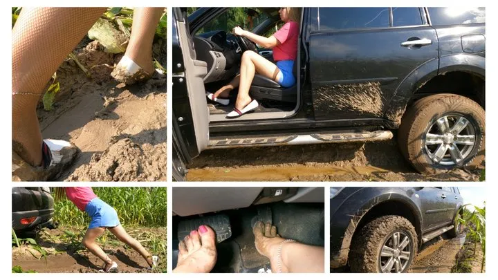 PREMIERE: Emily in terrible trouble - her powerful jeep stuck in deep mud